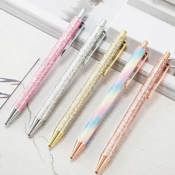 

1pc Metal Shiny Rhinestone Pen Press Ballpoint Pen Bullet 1.0mm Pen Black Refill Enhance Office Writing Beautiful Pen Gift Pen