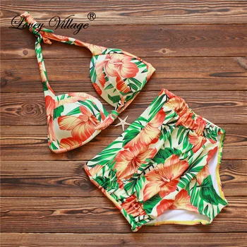 

2020 Women RETRO Pinup Swimwear Rockabilly Vintage High Waisted Swimwear Swimsuit Push Up Bathing Suit Beachwear Bikini Set