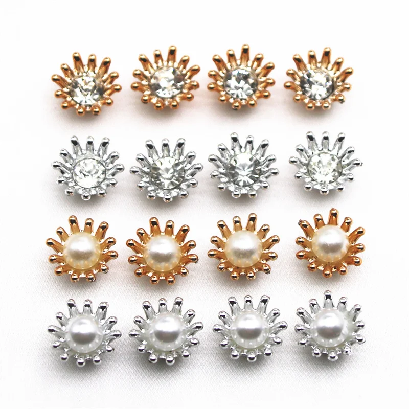 50pcs 15mm 황금/실버 라인 석/진주 꽃 플라스틱 플랫 백 버튼 장식 공예 스크랩북 액세서리
