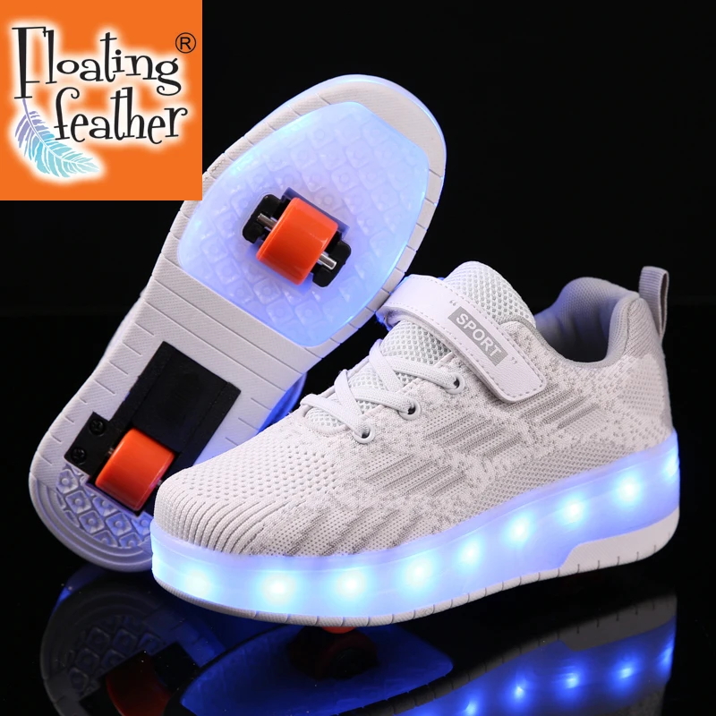 Children Shoes Boys Girls Automatic Jazzy USB LED Lighted Flashing Roller Skates 