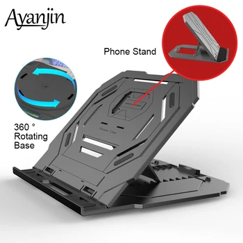 

360 Degree Rotating Base Laptop Stand+Phone Stand Cooling Rack Folding Adjustable Angle Desktop Portable Holder 6-17.3 Notebook