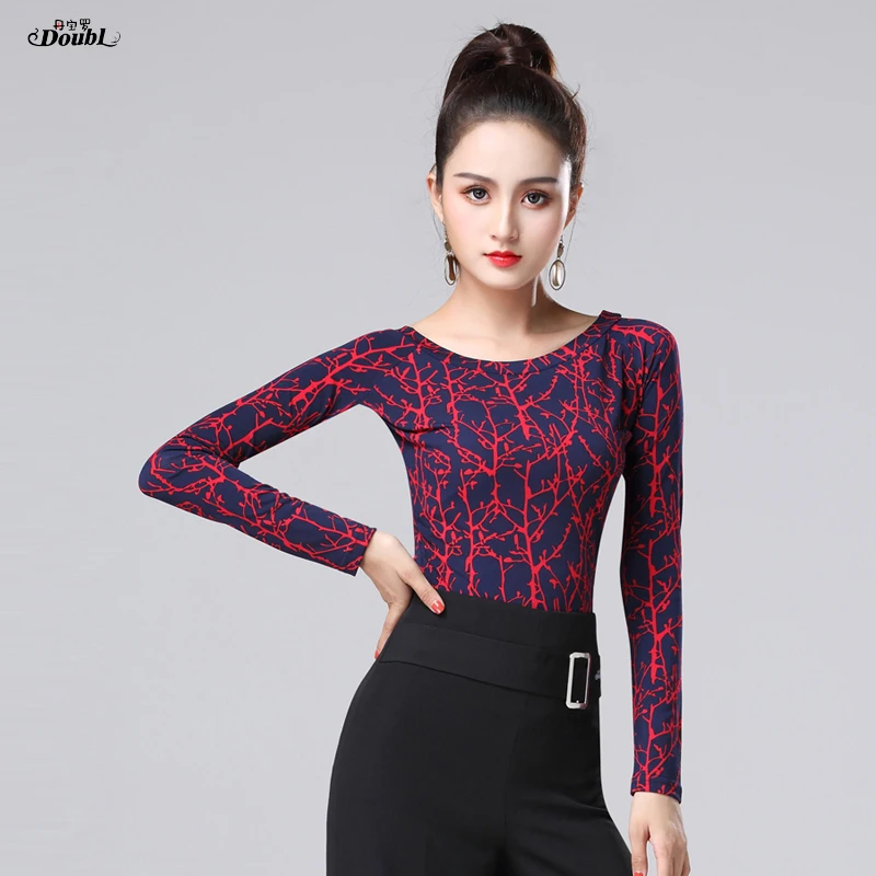

Vogue Comfortable Latin Costumes Boat Neck Latin Dance Clothes Full length Sleeve Suit for Women Adult Practice Dance Wear Top