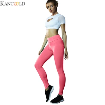 

KANCOOLD Women Pocket Stitching High-waist Fitness Running Nine-minute Pants Women Pants Running Sports wear Stretchy