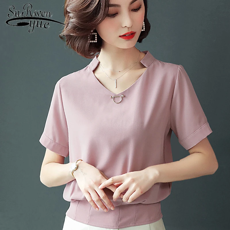 Летняя шифоновая Женская одежда Мода 2019 женские рубашки блузки короткий рукав