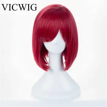 

VICWIG Cosplay Wig Short Red Straight Hair Synthetic Anime Wig With Bangs