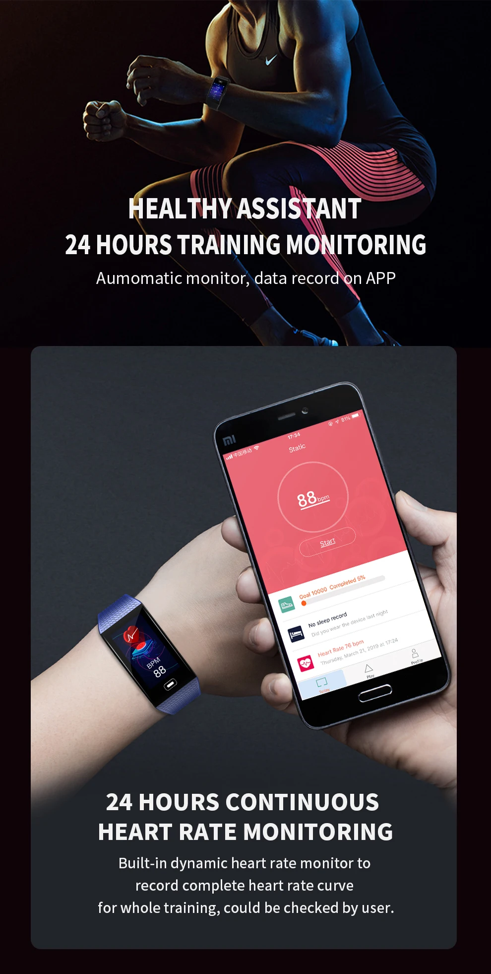 Beaulyn мониторинг сердечного ритма ECG кровяное давление IP67 фитнес-трекер умный браслет с Wrisatband Смарт-часы для Android IOS