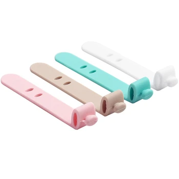 

New 4Pcs Silicone Strap Earphone Storage Tape Power Line Data Cable Tie Outside Travel Cable Organizer Strap Office Zip Ties Kha