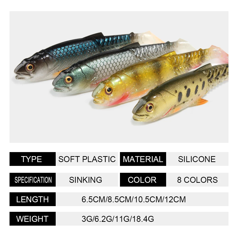 RoseWood Paddle Tail Soft Plastic Swimbait Rig Pike Fishing Lures Saltwater  Freshwater Fishing shad Tackle 6.5cm/8.5/10.5cm/12cm