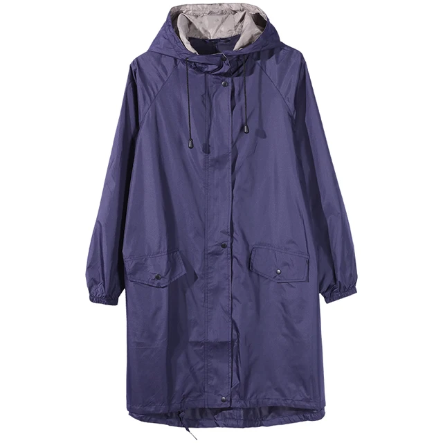 Női Stílusos, Hosszú Esőkabát Vízálló Kabát Húzózsinórral A Túrázáshoz Utazó Kék Zöld Színű - Image 5