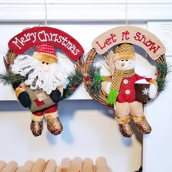 

Creative Santa Claus Snowman Wood Rattan Floral Hoop Pendant Christmas Home Door Decor Christmas tree Ornaments decoration