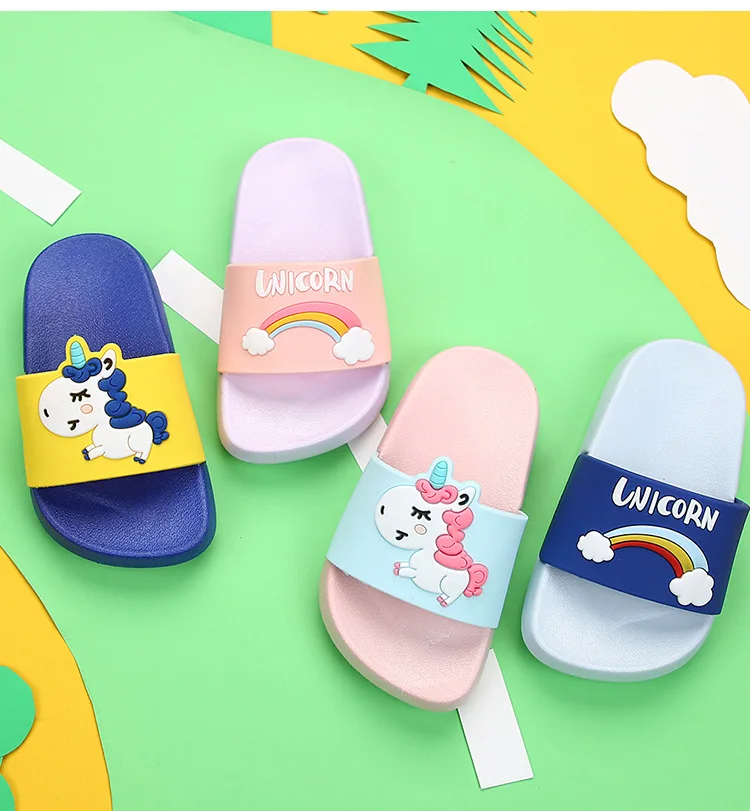 HIPAC Rainbow Unicorn Slippers For Kids New Summer Boy Girl Beach Shoes Baby Toddler Soft Indoor Bathroom Slippers Flip Flops