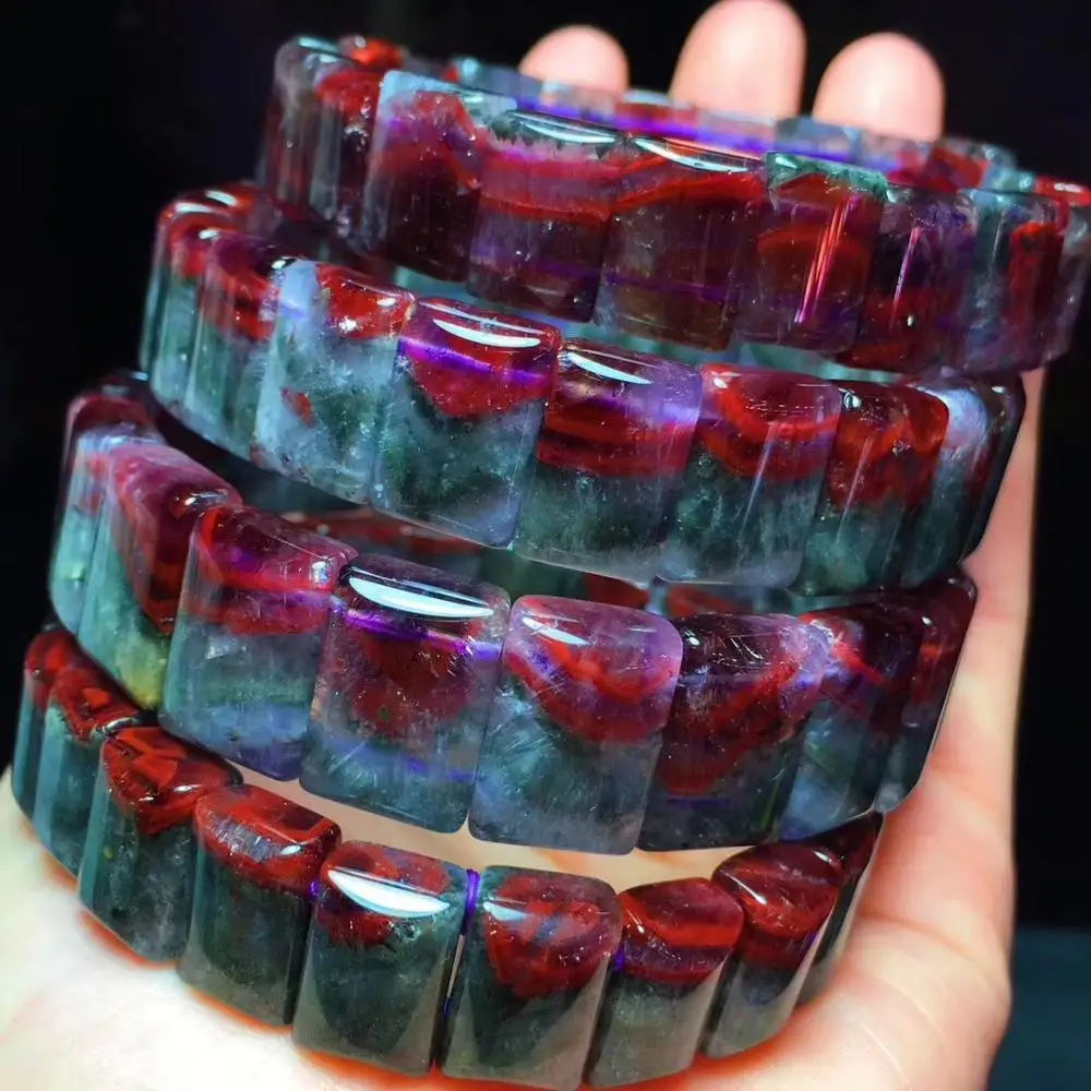 

Genuine Natural Auralite 23 Crystal Canada Women Men 12x9mm Rectangle Beads Bracelet Healing Stone Stretch Rarest Bead AAAAA