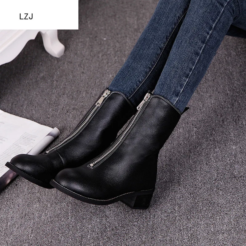 

LZJ New 2019 Winter Cow Suede High Street Fashion Round Toe High Quality Nude Decoration Full Grain Leather Knee-high Boots 40