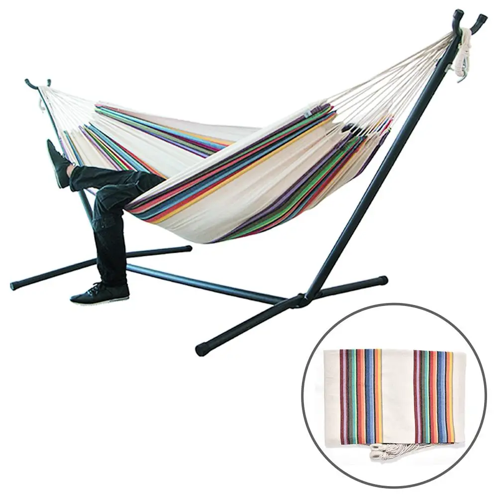 Double Cotton Hammock,Double Hammock Hanging Chair Large Hammock with Steel Stand,For Garden Courtyard Indoors