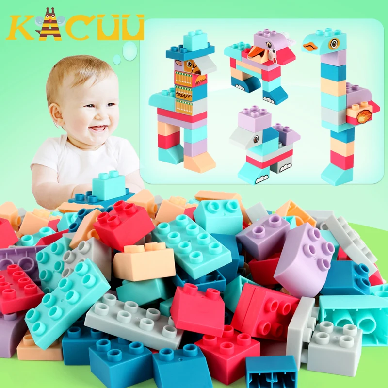 

2020 Soft Rubber Building Blocks Compatible LegoINGlys Duploed Baby DIY Safety Rubber Soft Blocks Children Assemble Bricks Toys