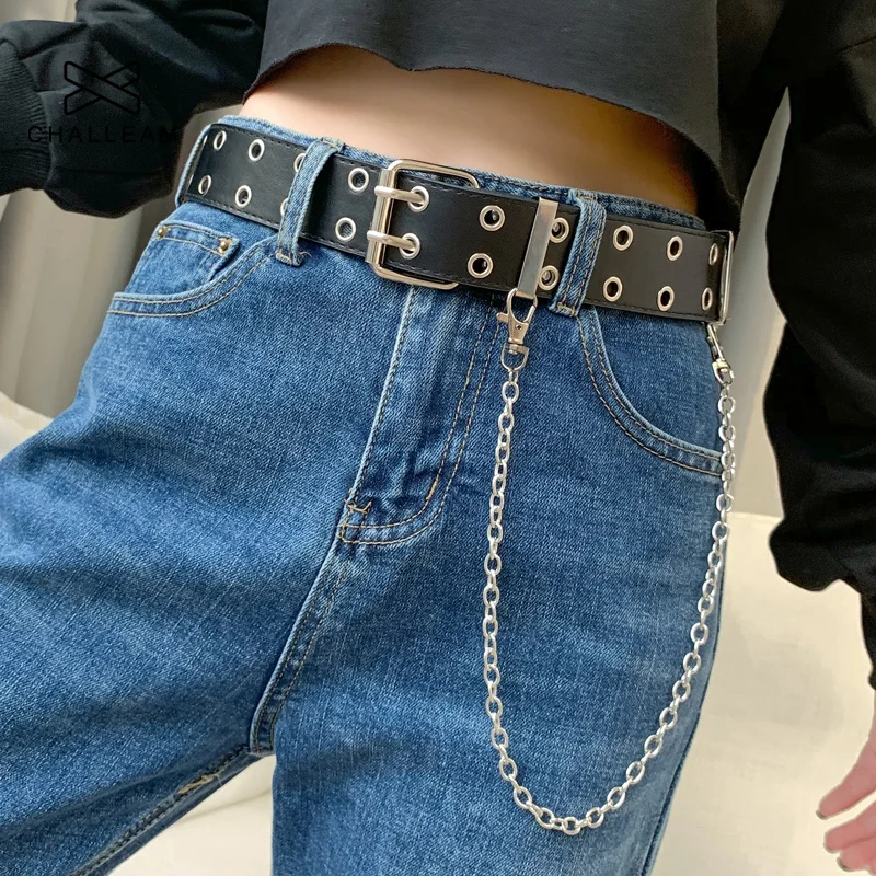 

2020 Women Punk Chain Fashion Belt Adjustable Double/Single Row Hole Eyelet Waistband with Eyelet Chain Decorative Belts