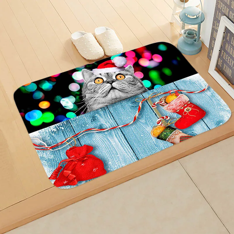 Merry Christmas Decoration Doormat Santa Claus Printing Floor Mat Non-slip Mat Christmas Home Decoration Door Mat - Color: as picture