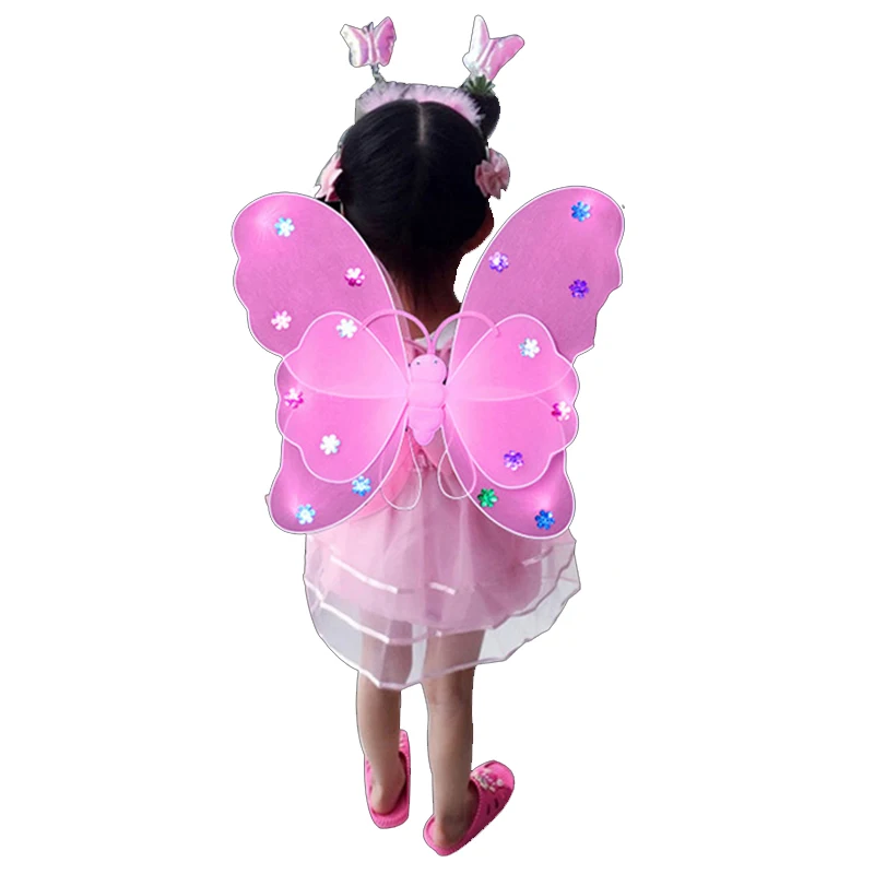 4 шт., Детские аксессуары для выступлений, детский костюм принцессы феи, комплекты с крыльями бабочки, повязка на голову, юбка-пачка, реквизит для фотосъемки