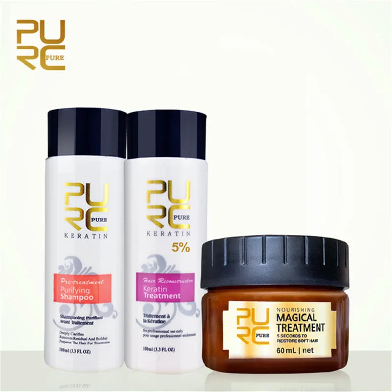 PURC 100ml Brazilian Keratin Treatment 100ml Purifying Shampoo 60ml Hair Mask Straightening Hair And Repair Damage Hair Products