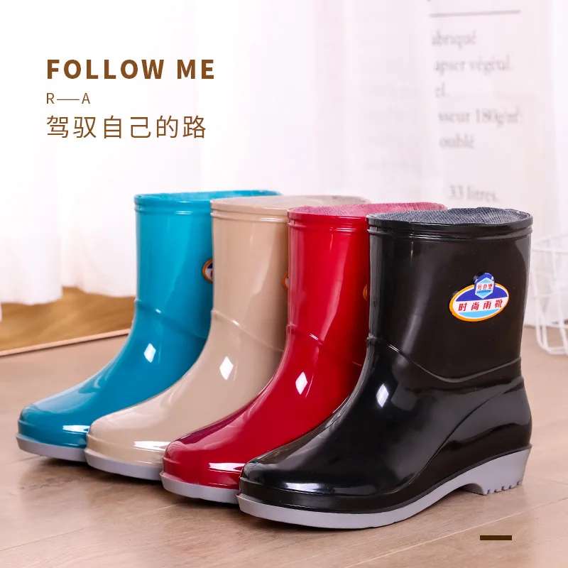 

LZJ Ankle Rain Boots Removable Cover Platform Lace Up PU Waterproof Motorcycle Colorful Ankle Mature Boots Woman Shoes 36-40