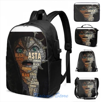 

Funny Graphic print ASTA - Black Clover USB Charge Backpack men School bags Women bag Travel laptop bag