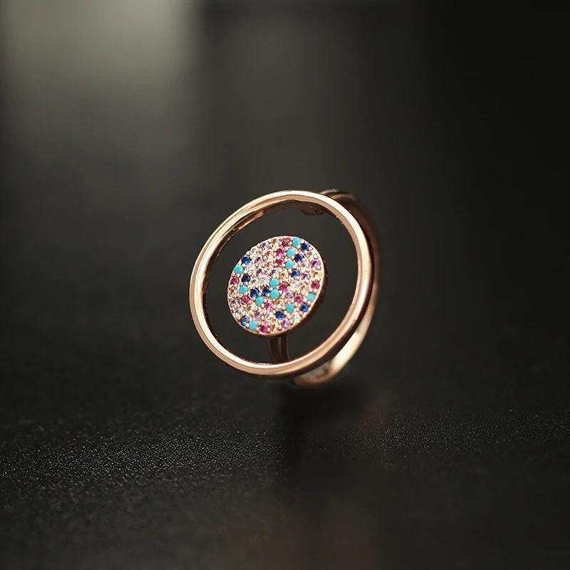 Gold Round Colorful Модные кольца с кубическим цирконием, Кристальное геометрическое кольцо для женщин, Золотое Ювелирное кольцо со стразами, Женские аксессуары, подарок - Цвет основного камня: Gold Round Colorful