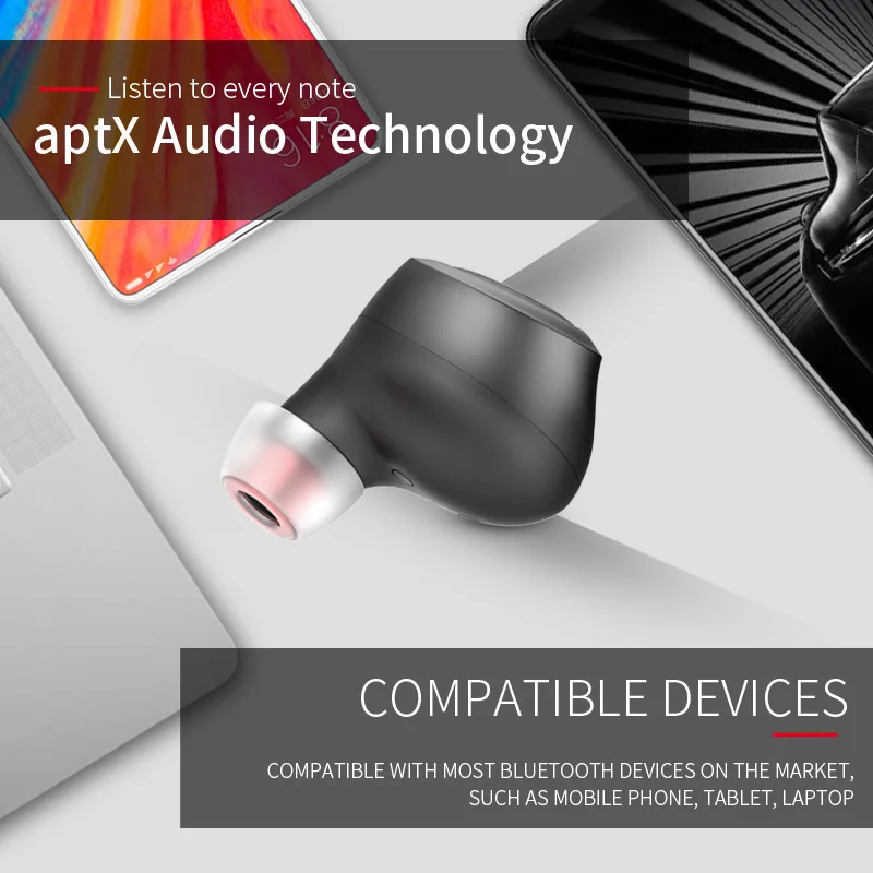

High QualityT1 Support AptX ACC TWS 5.0 Binaural Wireless Bluetooth Earphone Fingerprint Touches Ergonomical Earphone