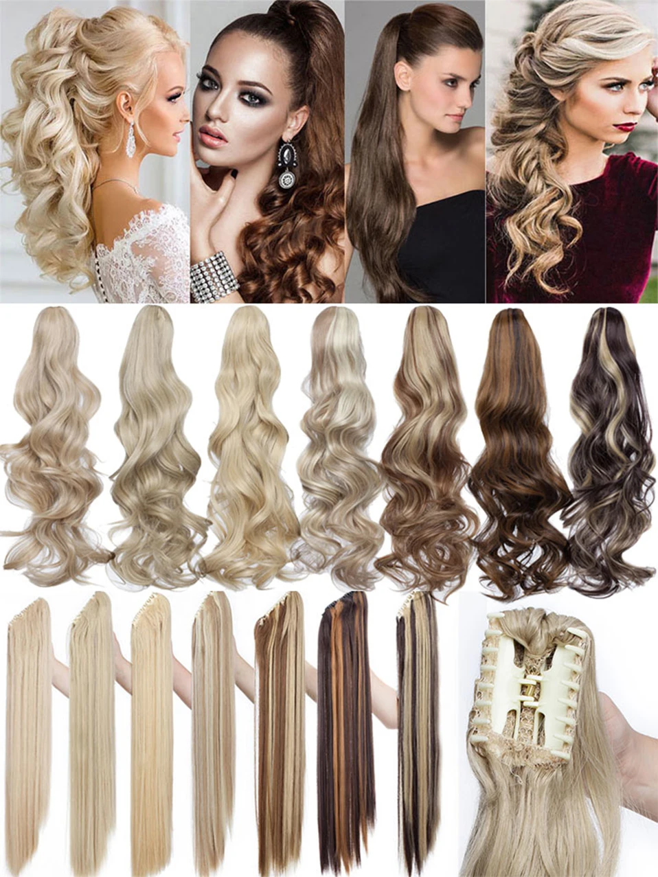 S-noilite Syntheitc Big Grab Ponytail Hair Extension Claw Clip In Ponytail Extension Hair Fake Hairpiece For Women Daily Party
