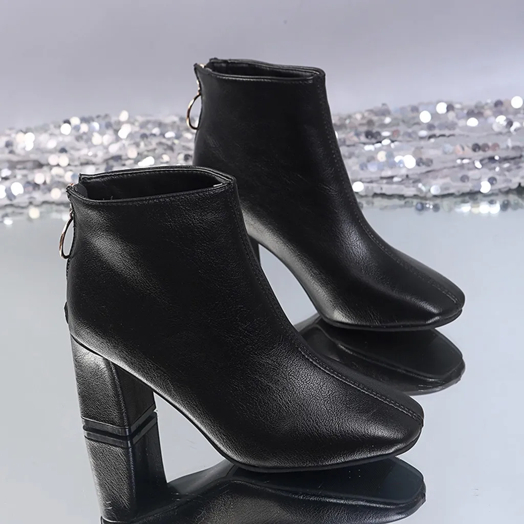 Женские однотонные кожаные ботильоны Ботинки Martin на молнии Зимние короткие с