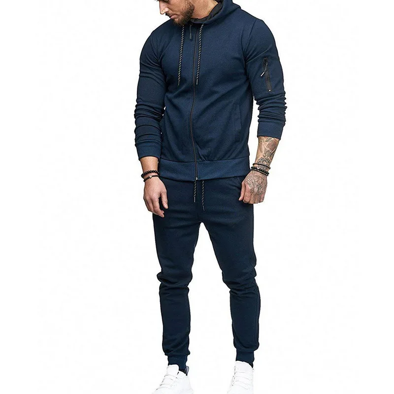 navy2 Красивый спортивный костюм, спортивная одежда, толстовки, толстовка, штаны, костюм для бега, камуфляжный принт, мужской комплект, Повседневная Лоскутная куртка для мужчин, 2 шт - Цвет: navy2