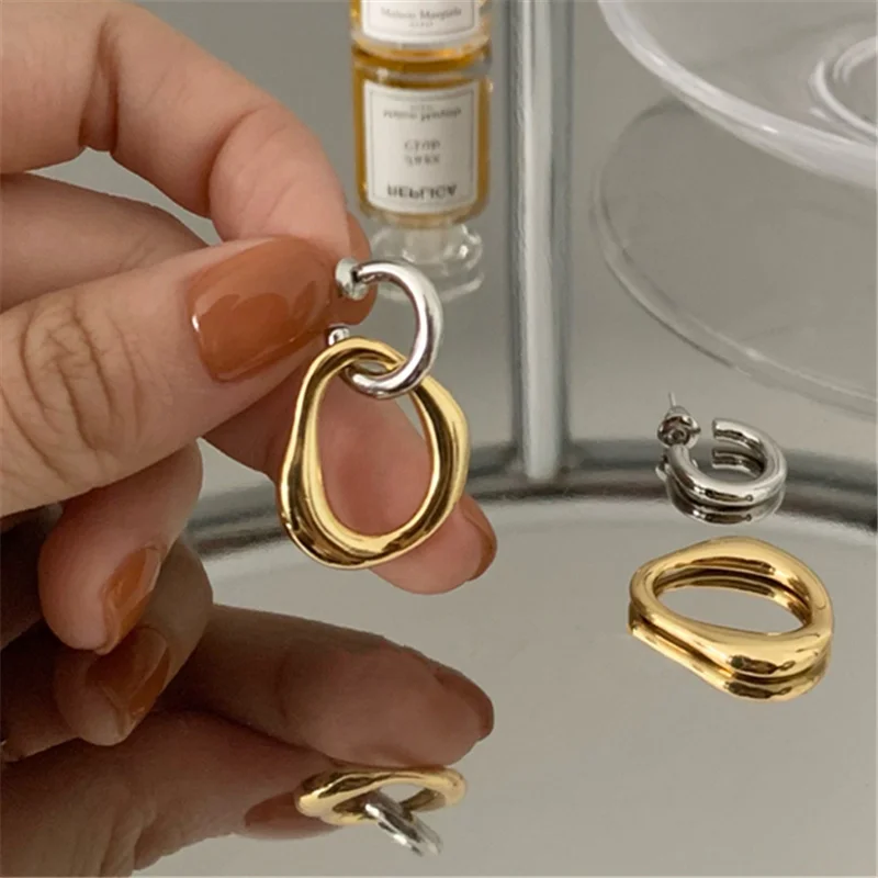 Kshmir Detachable dual-use Korean chic metal gold patchwork women's base earrings with free mail earrings and jewelry gifts