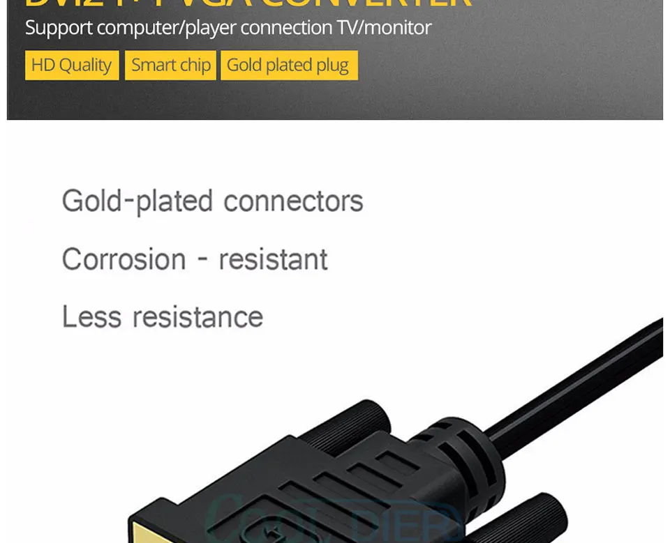Переходник DVI со штекером VGA и разъемом Full HD 1080P DVI-D-VGA адаптер 24+ 1 25Pin-15 pin кабель конвертер для монитора компьютера