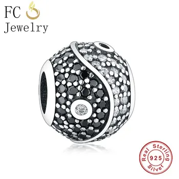 

FC Jewelry Fit Original Pandora Charms Bracelet 925 Sterling Silver Black Micro Pave Zircon Stone Yinyang Tai Chi Bead Berloque