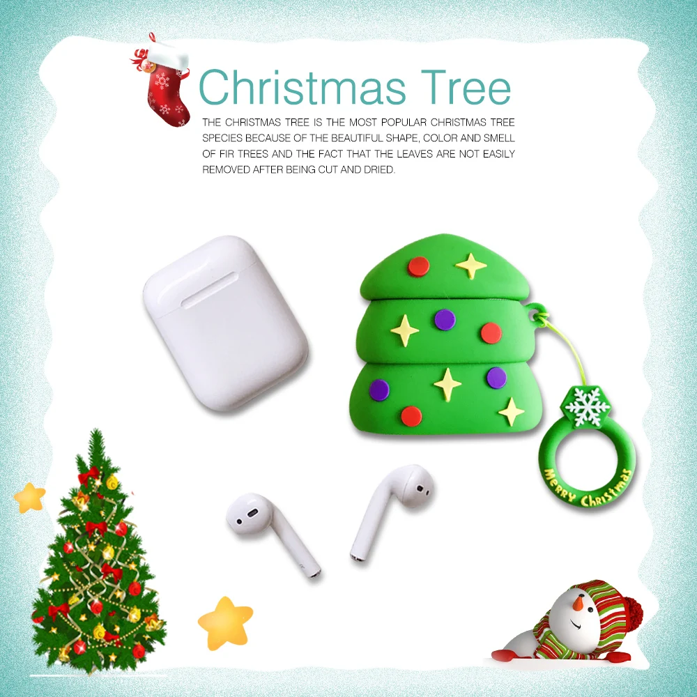 Милый чехол FONKEN для Airpods 1 2, защитный силиконовый чехол с изображением рождественской елки Санты для Apple Air Pods, зарядная коробка