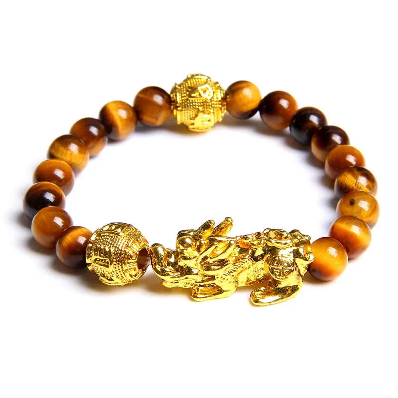 tiger eye stone Богатство благословит золото Храбрые войска, браслеты с брелоками для Для мужчин плетеные Тибетские буддийские браслеты Лаки Природный камень «тигровый глаз» бусины ювелирные женские браслеты - Окраска металла: tiger eye stone