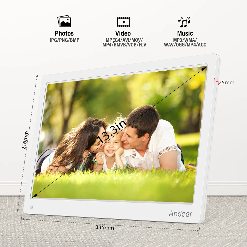 Andoer 13.3 Inch Digital Photo Picture Frame FHD 1920*1080 IPS Screen Support Calendar/Clock/MP3/Photos/1080P Video Player - Цвет: Белый