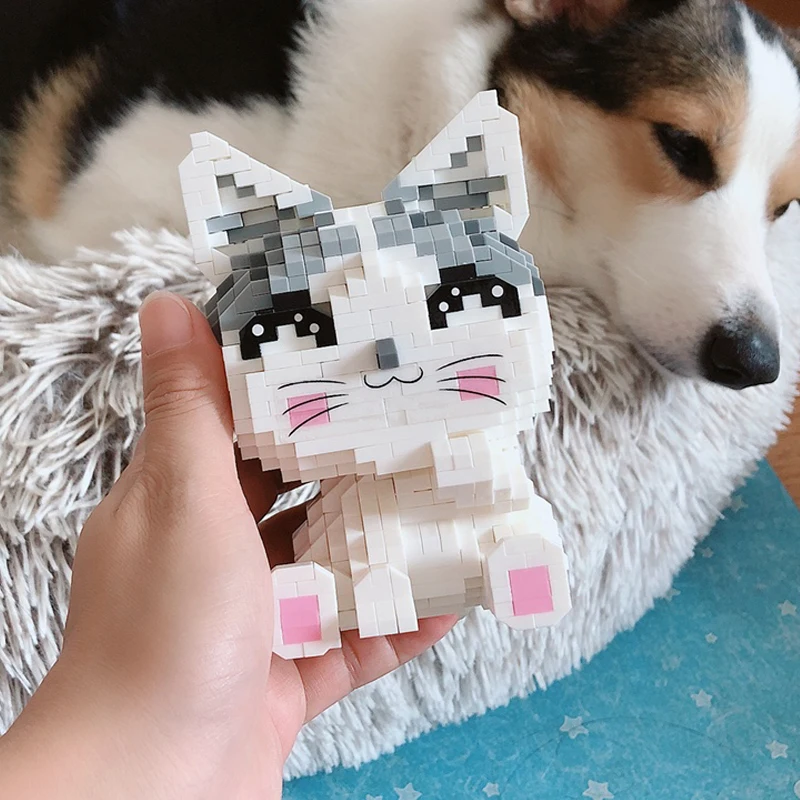 HC улыбка мультфильм кошка котенок милый белый животное 3D модель DIY Мини Алмаз строительные небольшие блоки кирпичи сборки Игрушка без коробки