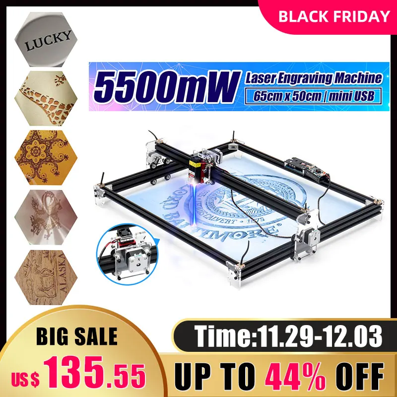 Economici 12V Mini 5500mW 65*55 centimetri Blu Incisione Laser Macchina di CNC 2 Assi FAI DA TE Casa Incisore Desktop router di legno Cutter Macchina Stampante Strumento