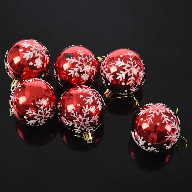 6 шт. шары для рождественской елки диаметр 6 см Снежинка цвет рисунок украшения шар рождественские вечерние свадебные украшения(красный