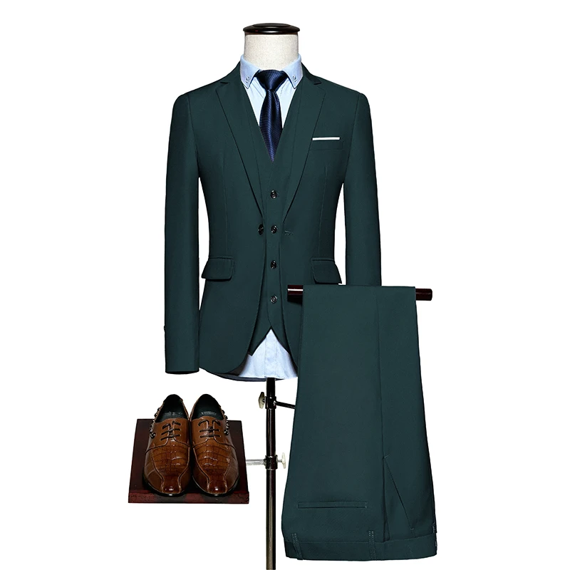 Мужские комплект из 3 предметов с блейзером одежда; брюки; жилет; спортивная куртка социальный костюм модные однотонные Цвет Бизнес мужской костюм комплект Повседневное Формальные M-5XL 6XL - Цвет: dark green