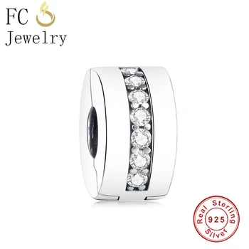 

FC Jewelry Fit Original Brand Charm Bracelet Accessory 925 Sterling Silver Crystal Reflexion Bead Clasp Stopper Clip Berloque