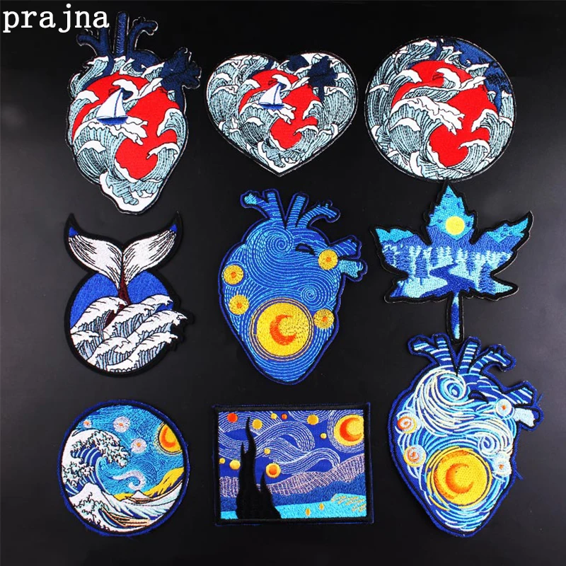 

Prajna Red Hearts Patch Iron On Patches On Clothes Applique Embroidered Patches For Clothing Apparel Stripes Badges DIY Decor