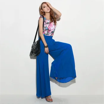 

Summer Women High Waist Chiffon loose Pants Casual solid color Pants Female Wide Leg Long Bloomers Trousers pantalones mujer