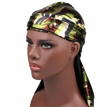 

Unisex Silky Durags Hologram Glitter Camouflage Head Wraps Bonnet Pirate Cap