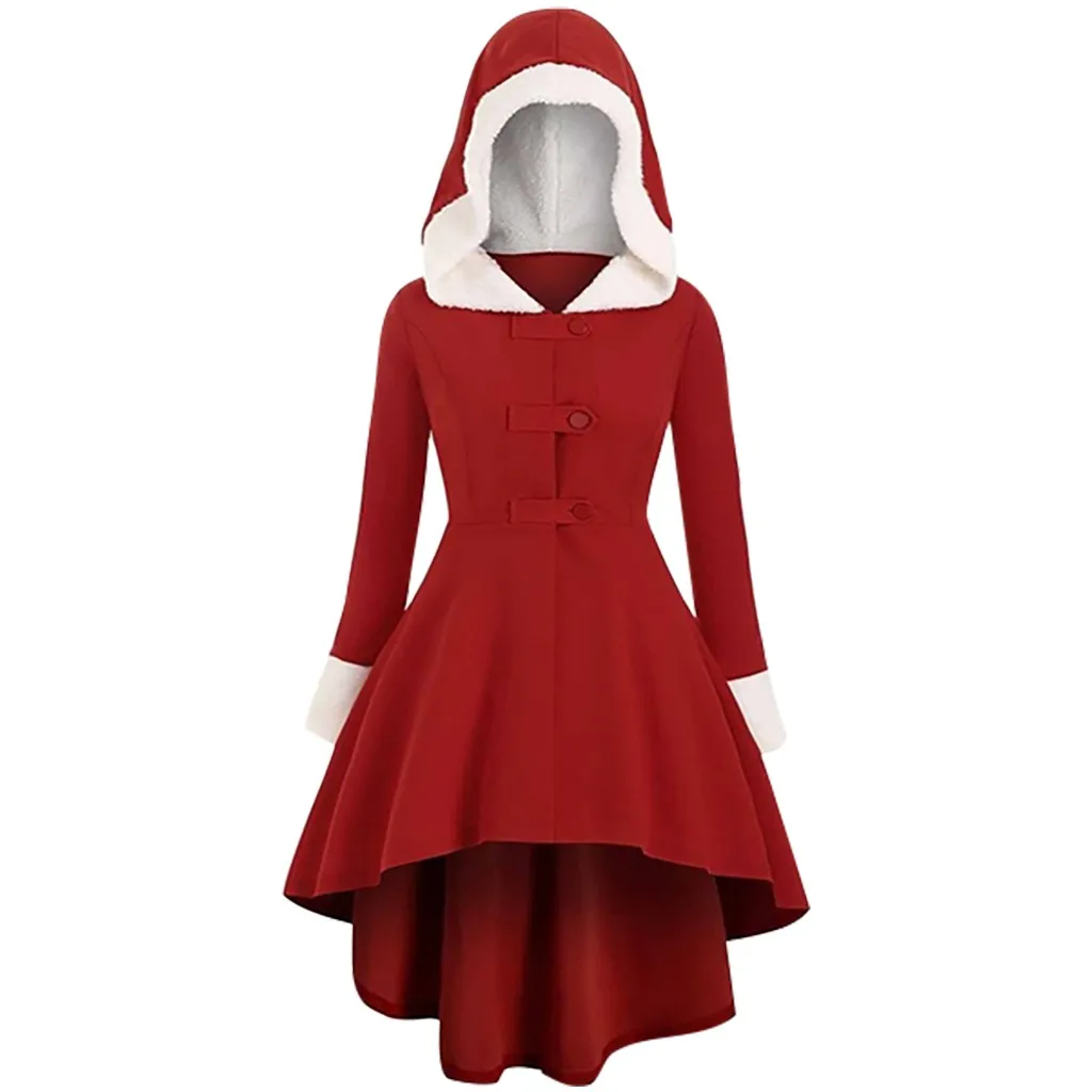 Женское рождественское пальто размера плюс, толстовка с длинным рукавом, однотонная, на пуговицах, с оборками, верхняя одежда, пальто, женские модные толстовки, блузки, топы, новинка - Цвет: Red
