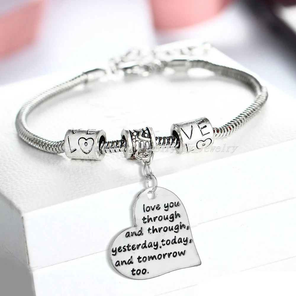 12 шт. любовь вас через и через день Сердце Браслеты Подвески Любовь бисера браслет из цепочек Женщины Мужчины влюбленные пары подарки