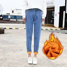 Женские зимние джинсы с высокой талией, брюки с флисовой подкладкой, джеггинсы, повседневные джинсы больших размеров для женщин, теплые джинсы