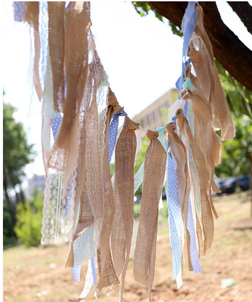 

160cm Long European and American Wedding Decoration Linen Lace String Flag Party Pull Flag Ribbon Can Be Customized Length