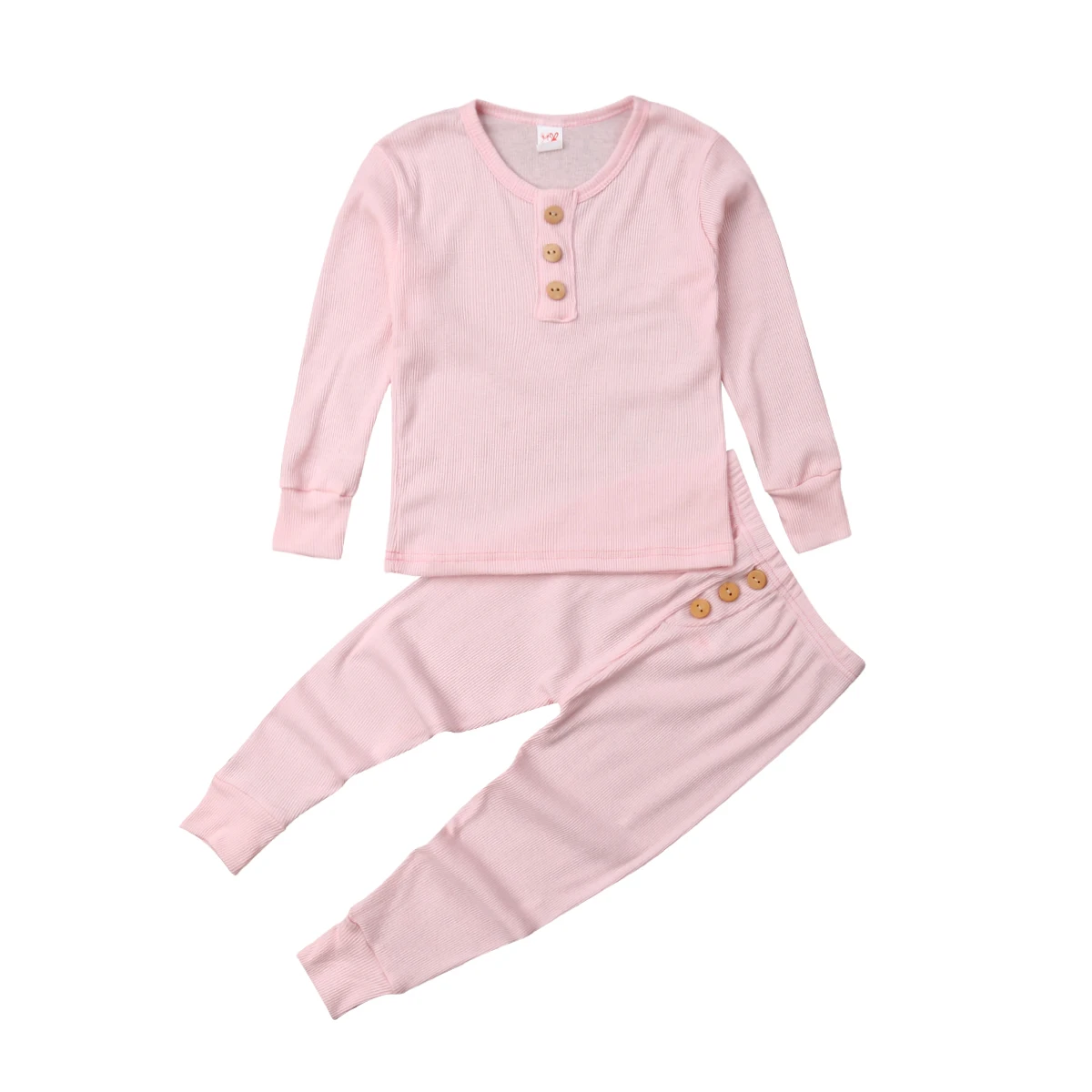 Kids Long John Pajamas Set Buttons Decor Toddler Infant Baby Girls Boy T-shirt+Pants Leggings 2pcs Outfits Set Clothes PJS