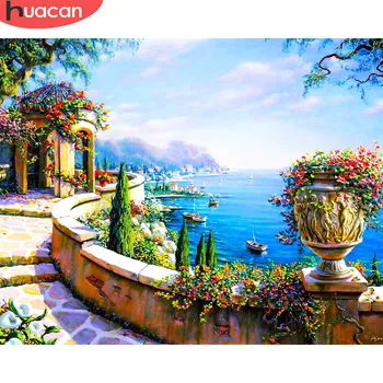 

HUACAN Paint By Numbers Seaside Scenery Kits Drawing Canvas HandPainted Gift DIY Oil Painting Flower Landscape Pictures